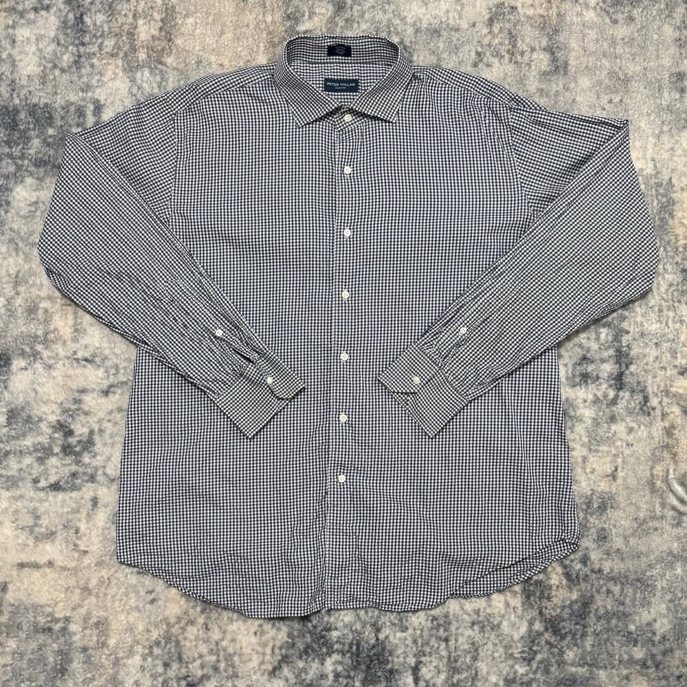 Peter Millar Collection Men's XL Long Sleeve Button-Up Shirt Navy White